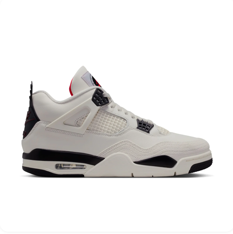 Air Jordan 4 Sneakers - Off-White and Black with Red Accents