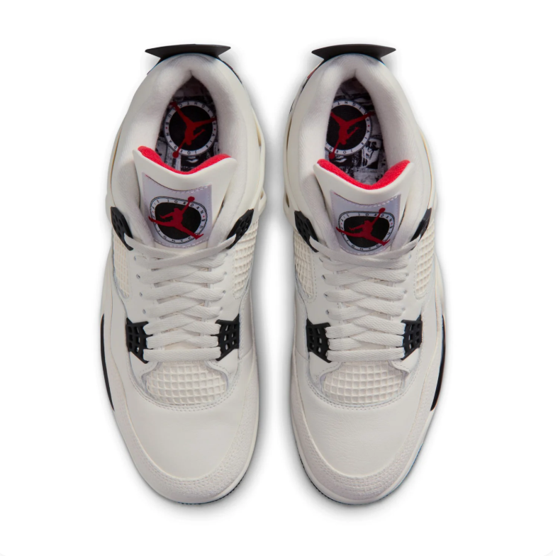 Air Jordan 4 Sneakers - Off-White and Black with Red Accents