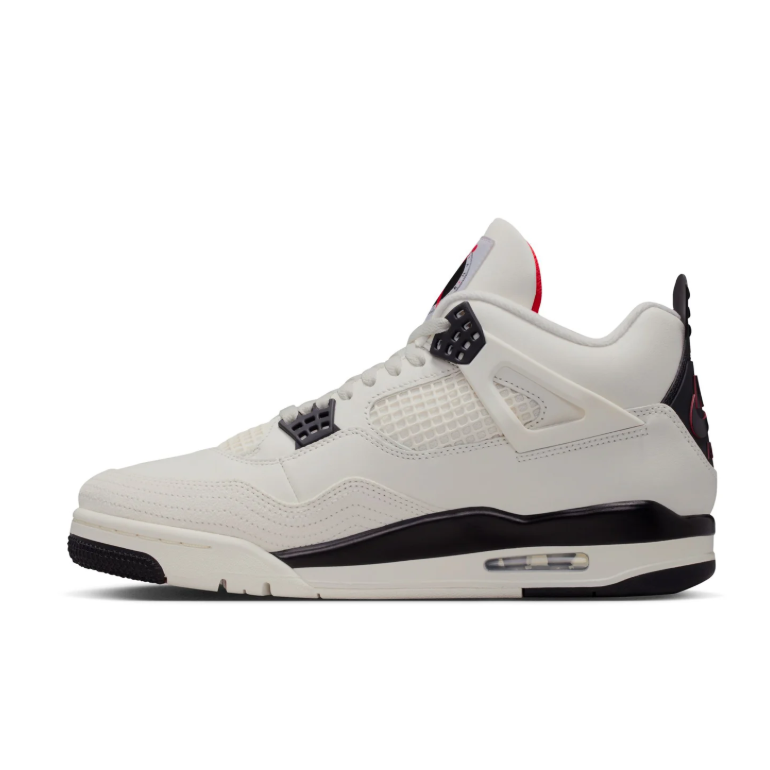 Air Jordan 4 Sneakers - Off-White and Black with Red Accents