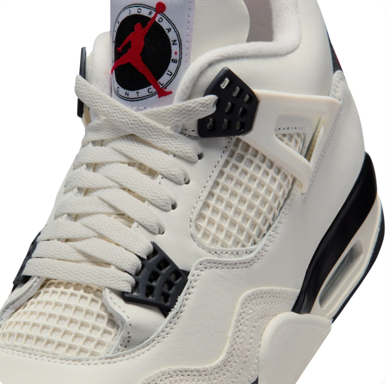 Air Jordan 4 Sneakers - Off-White and Black with Red Accents