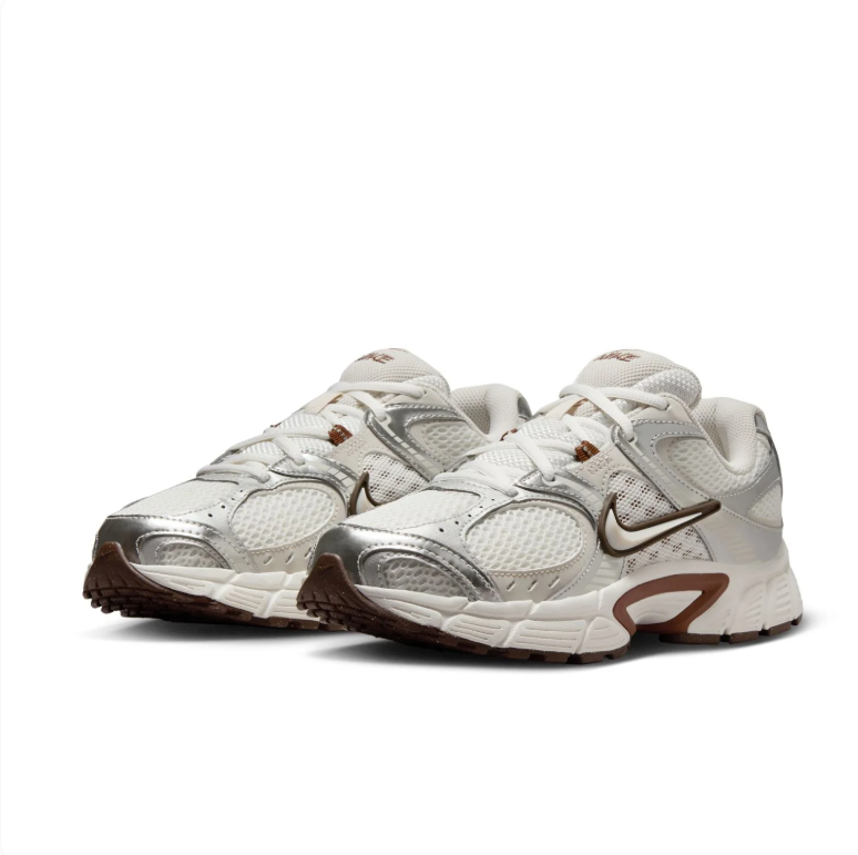 Nike Sneakers - Cream and Metallic Silver with Brown Accents