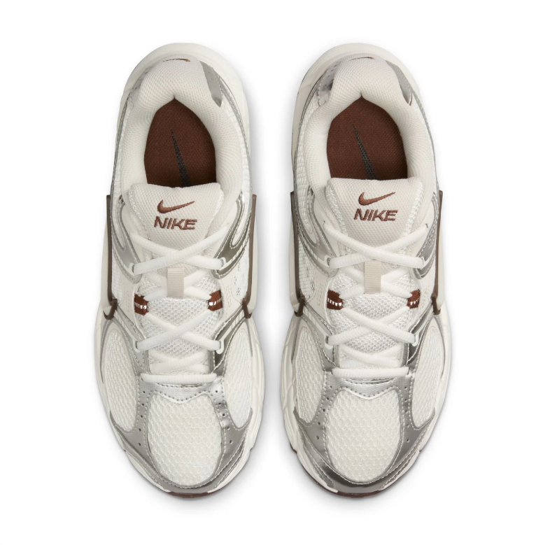 Nike Sneakers - Cream and Metallic Silver with Brown Accents