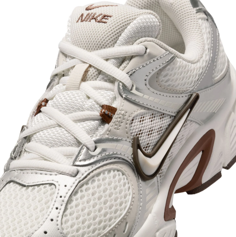 Nike Sneakers - Cream and Metallic Silver with Brown Accents