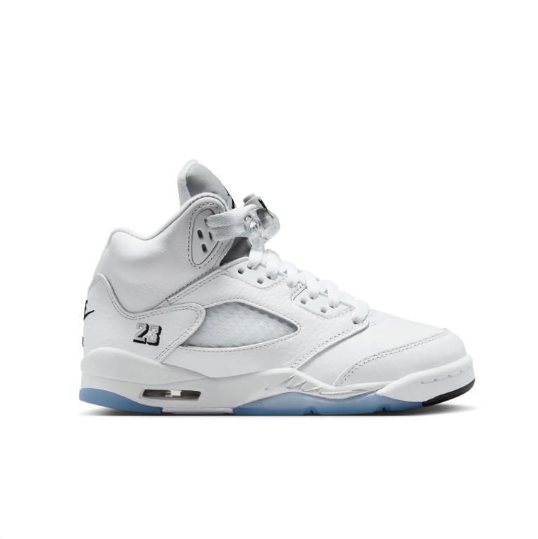 Air Jordan 5 Sneakers - White with Black Accents and Icy Blue Sole