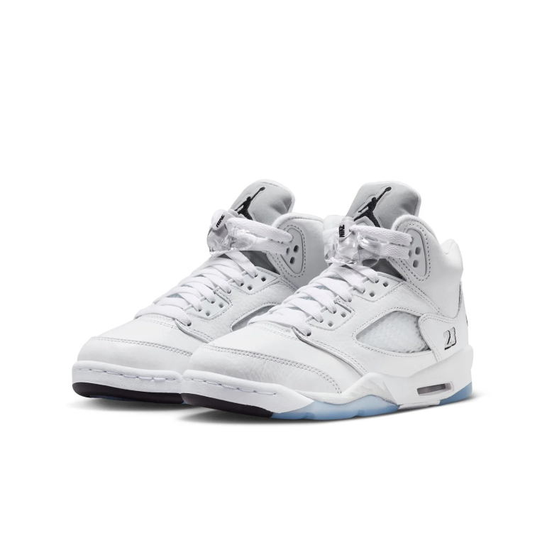 Air Jordan 5 Sneakers - White with Black Accents and Icy Blue Sole