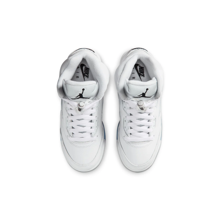 Air Jordan 5 Sneakers - White with Black Accents and Icy Blue Sole