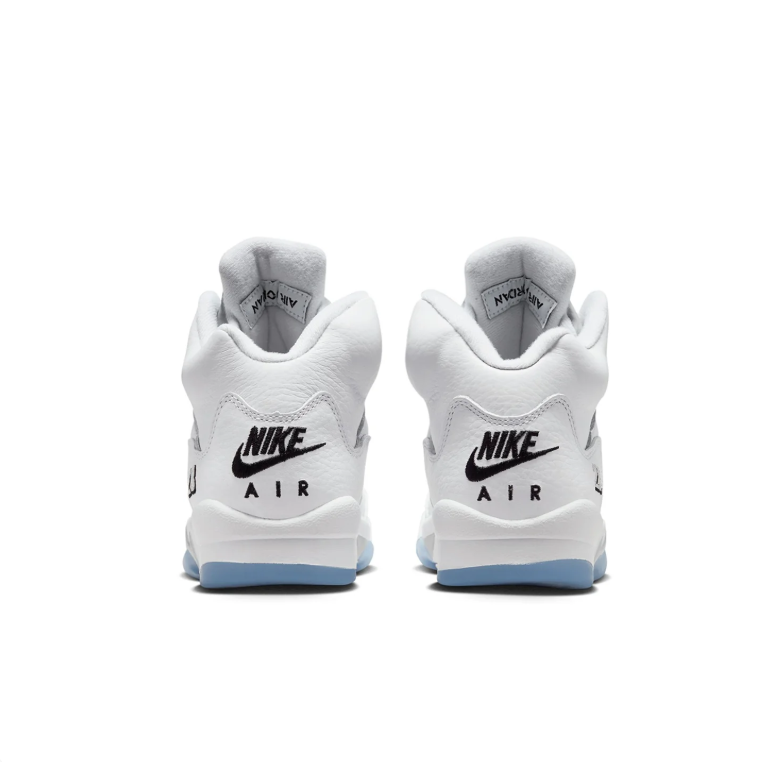 Air Jordan 5 Sneakers - White with Black Accents and Icy Blue Sole