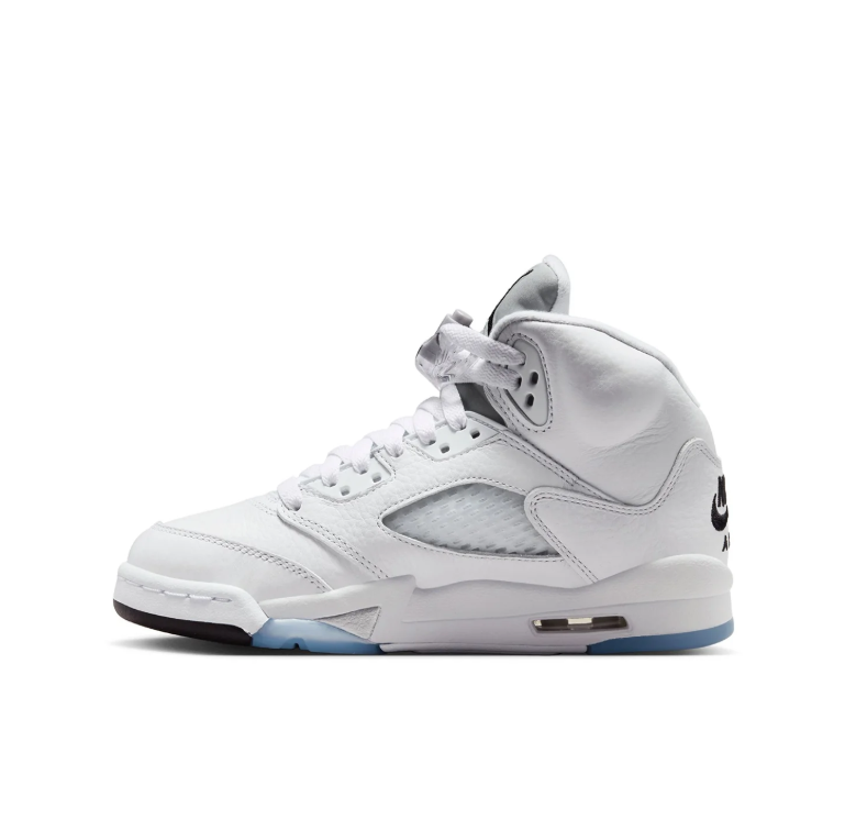 Air Jordan 5 Sneakers - White with Black Accents and Icy Blue Sole