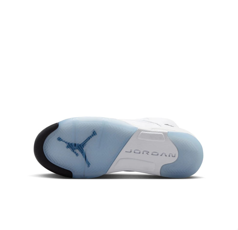 Air Jordan 5 Sneakers - White with Black Accents and Icy Blue Sole