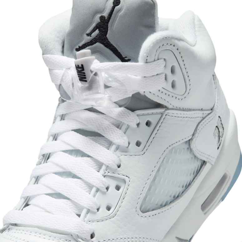 Air Jordan 5 Sneakers - White with Black Accents and Icy Blue Sole
