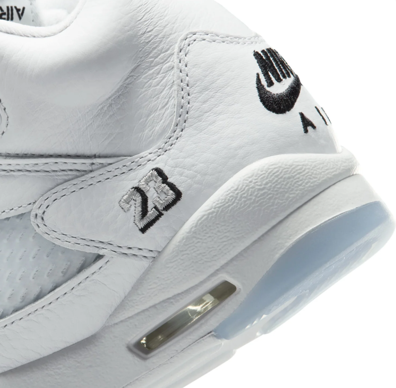 Air Jordan 5 Sneakers - White with Black Accents and Icy Blue Sole