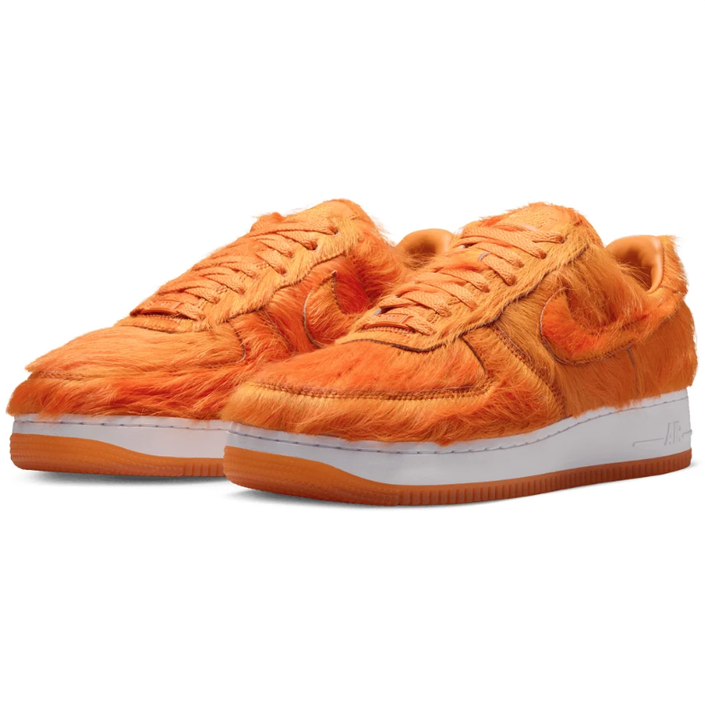 Nike Air Force 1 Low Sneakers - Orange Shaggy Texture and White Sole