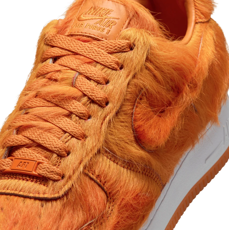 Nike Air Force 1 Low Sneakers - Orange Shaggy Texture and White Sole