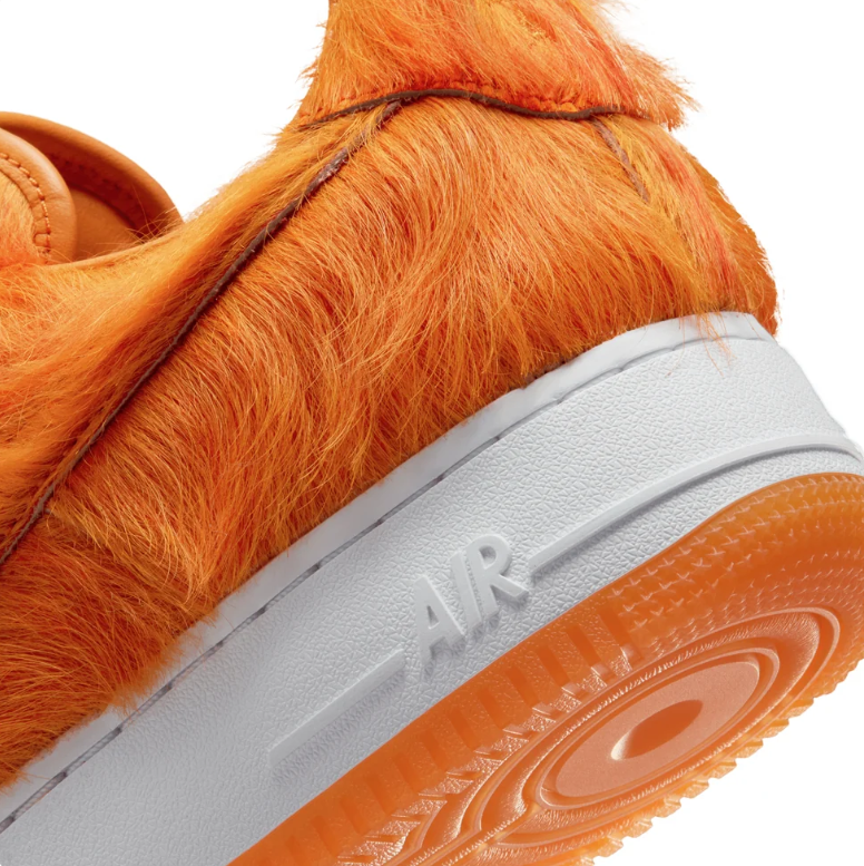 Nike Air Force 1 Low Sneakers - Orange Shaggy Texture and White Sole