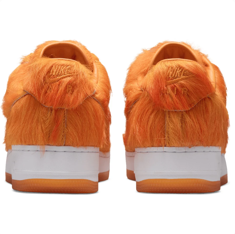 Nike Air Force 1 Low Sneakers - Orange Shaggy Texture and White Sole