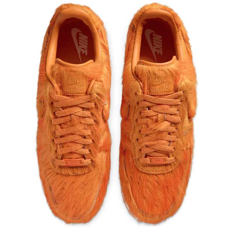 Nike Air Force 1 Low Sneakers - Orange Shaggy Texture and White Sole