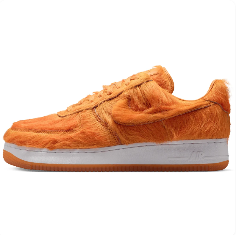 Nike Air Force 1 Low Sneakers - Orange Shaggy Texture and White Sole