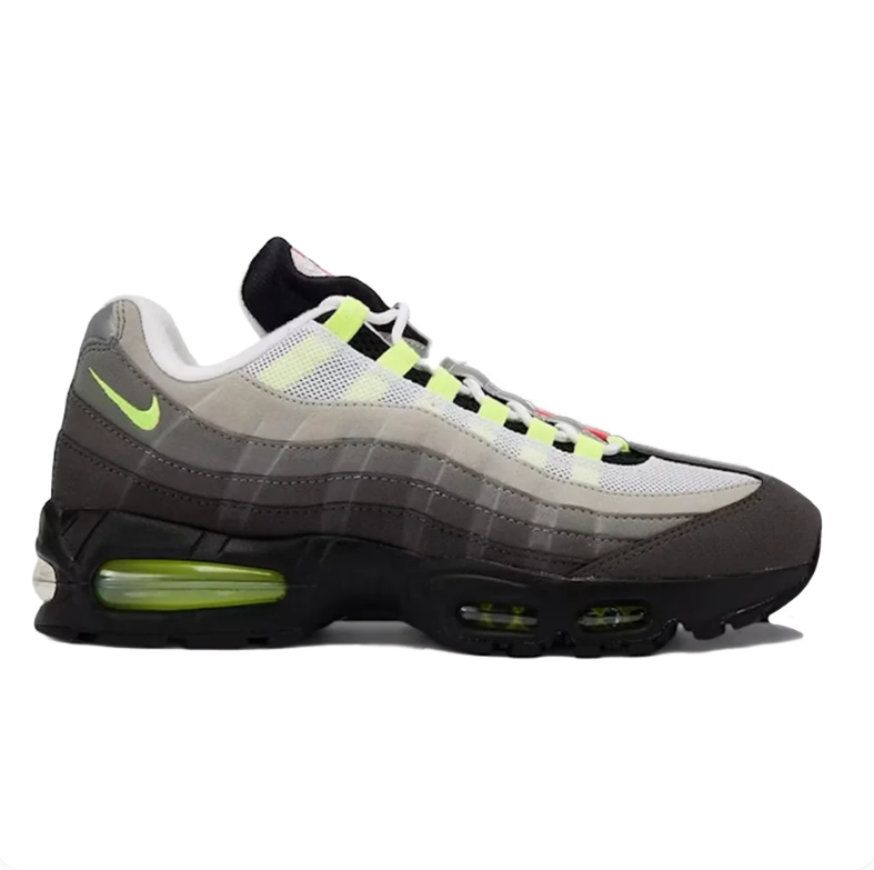 Nike Air Max 95 Sneakers - Gray and Black with Mismatched Neon Accents