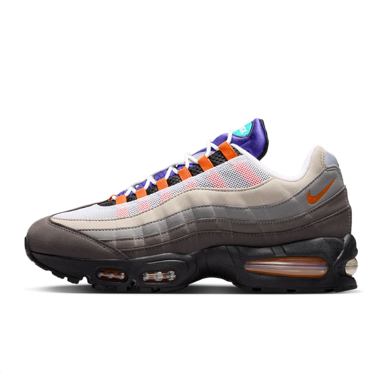 Nike Air Max 95 Sneakers - Gray and Black with Mismatched Neon Accents