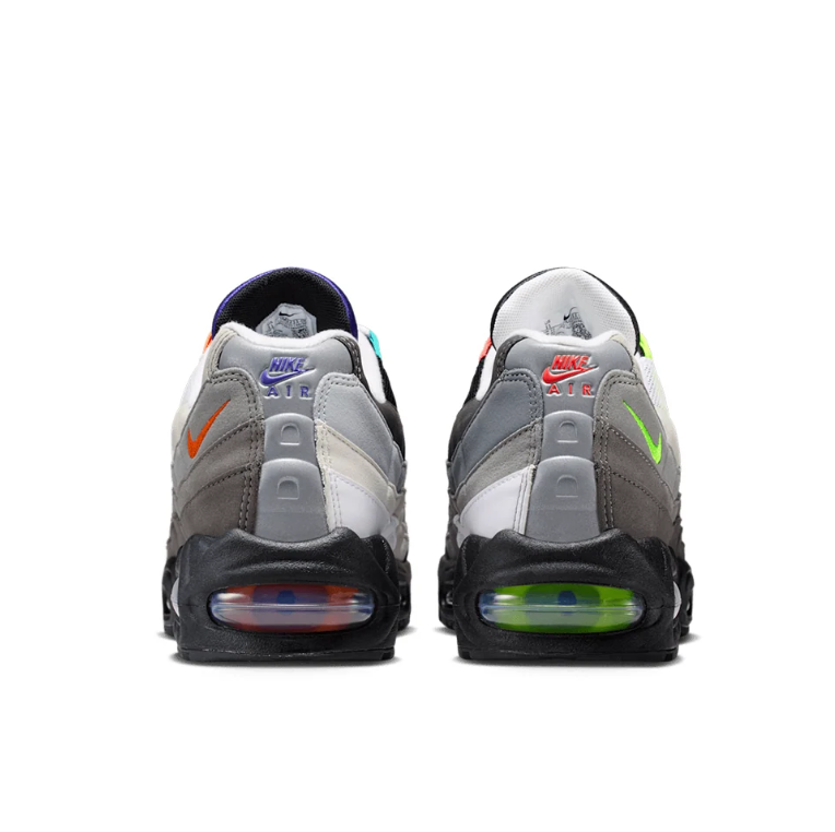 Nike Air Max 95 Sneakers - Gray and Black with Mismatched Neon Accents