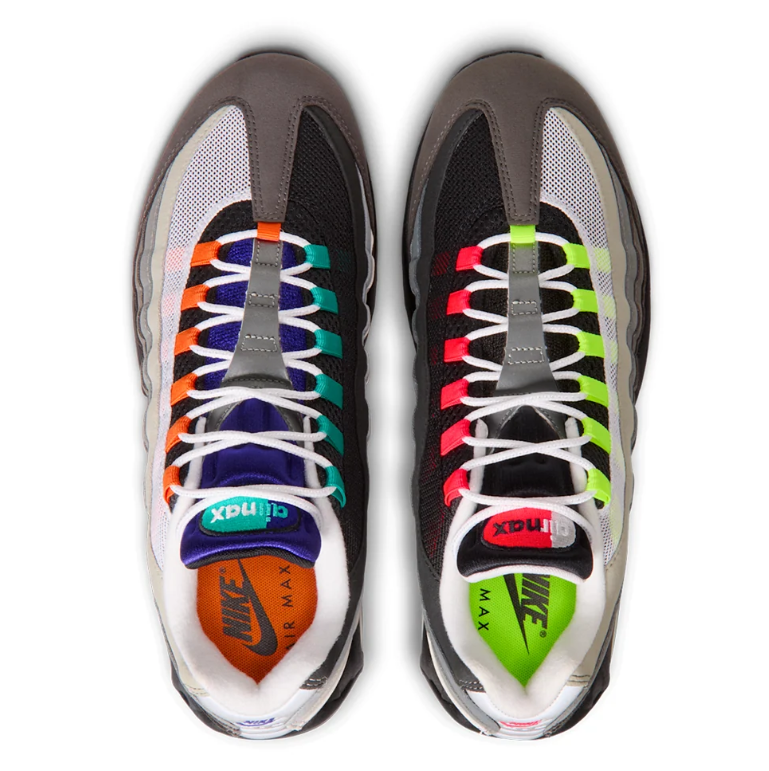 Nike Air Max 95 Sneakers - Gray and Black with Mismatched Neon Accents