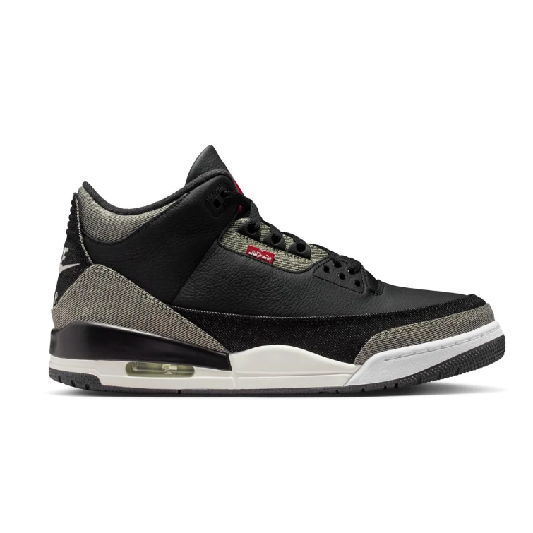 Air Jordan 3 Sneakers - Black and Gray with Red Accents