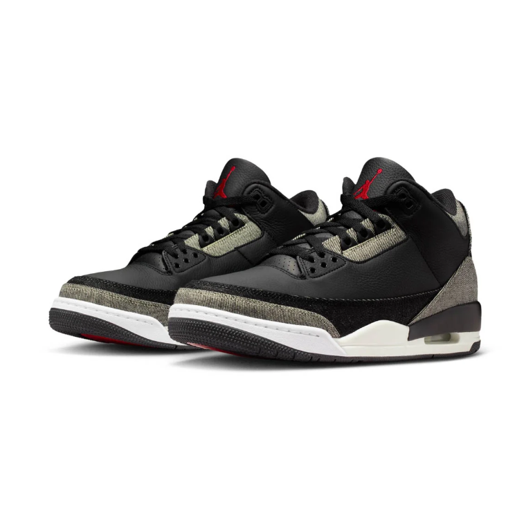 Air Jordan 3 Sneakers - Black and Gray with Red Accents
