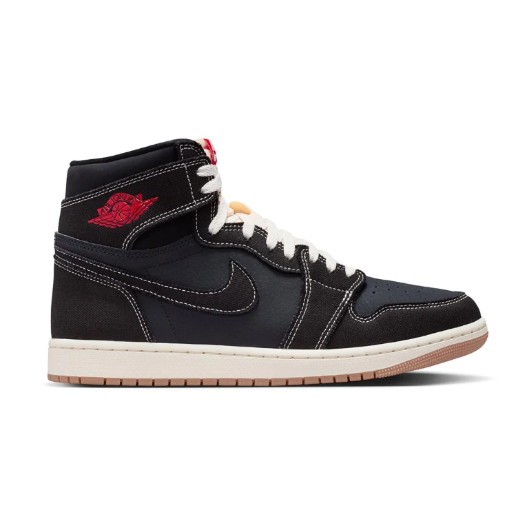 Air Jordan 1 High Sneakers - Black with Contrast Stitching and Red Accents