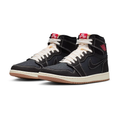 Air Jordan 1 High Sneakers - Black with Contrast Stitching and Red Accents