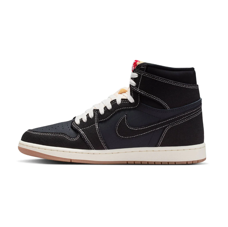 Air Jordan 1 High Sneakers - Black with Contrast Stitching and Red Accents