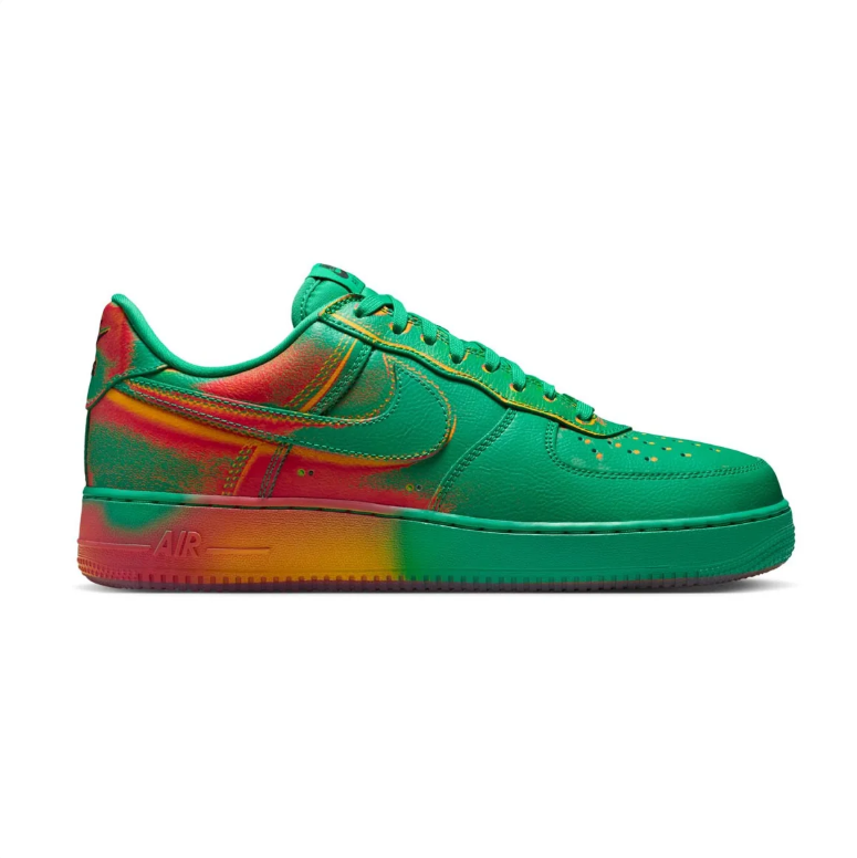 Nike Air Force 1 Low Sneakers - Green with Red and Yellow Gradient Accents