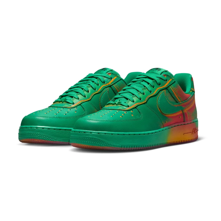 Nike Air Force 1 Low Sneakers - Green with Red and Yellow Gradient Accents