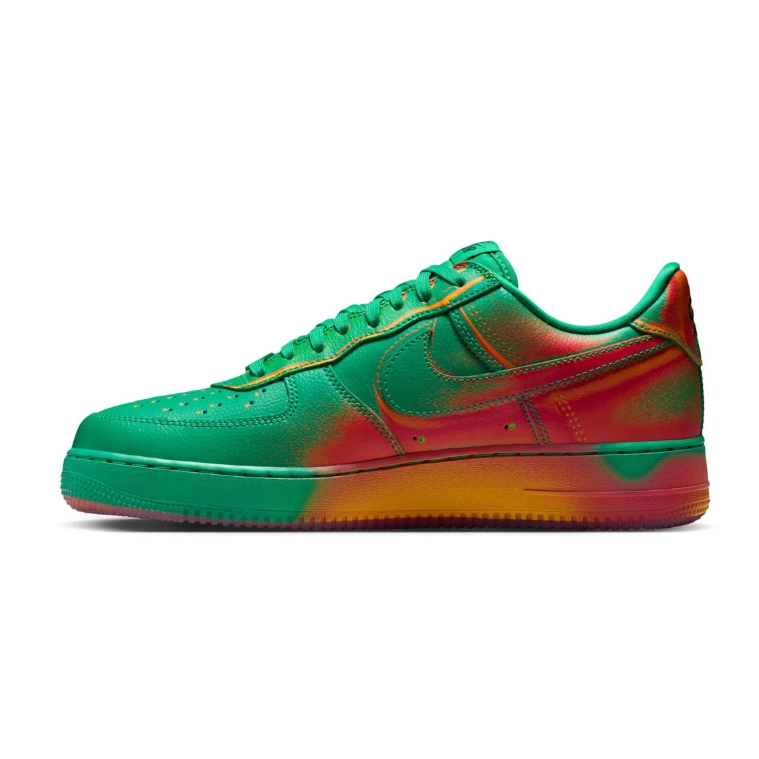 Nike Air Force 1 Low Sneakers - Green with Red and Yellow Gradient Accents