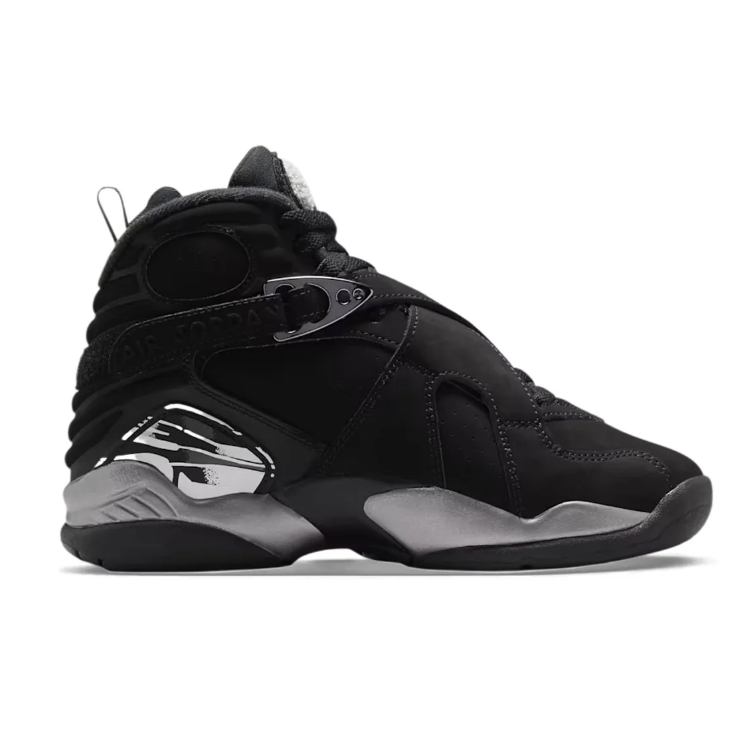 Air Jordan 8 Sneakers - Black and Gray with White Graphic Accents