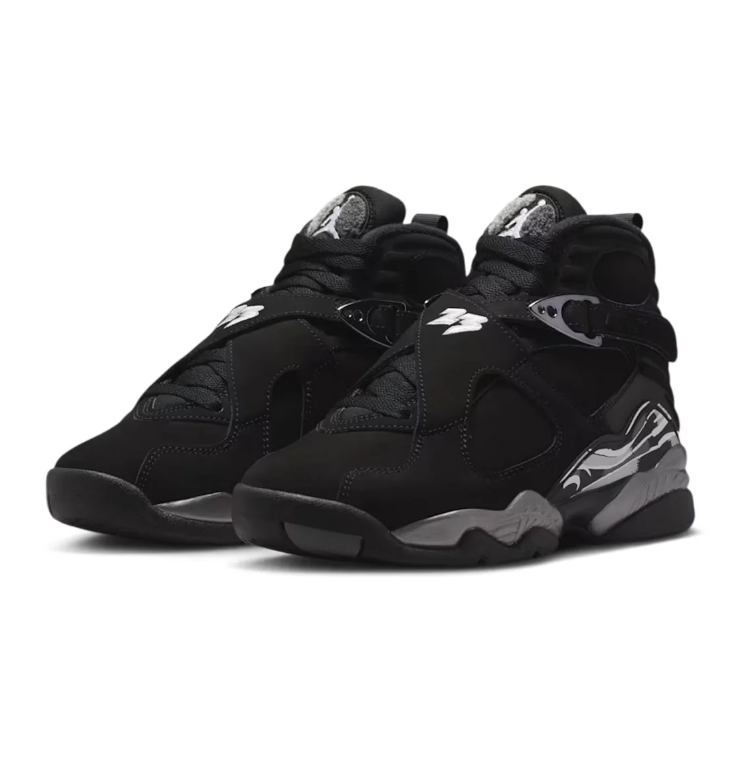 Air Jordan 8 Sneakers - Black and Gray with White Graphic Accents