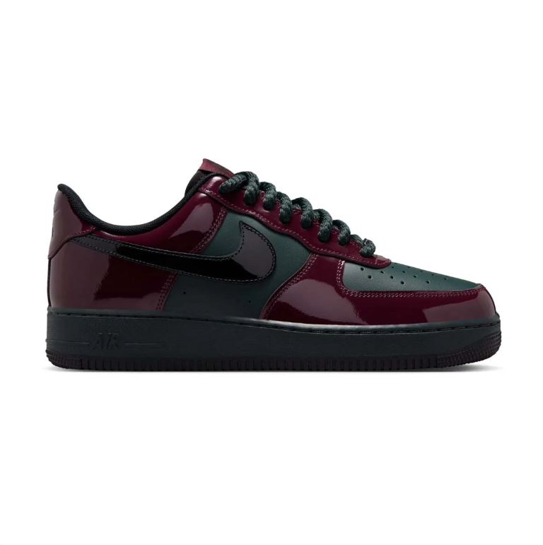 Nike Air Force 1 Low Sneakers - Glossy Burgundy and Dark Green