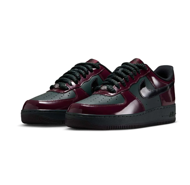 Nike Air Force 1 Low Sneakers - Glossy Burgundy and Dark Green