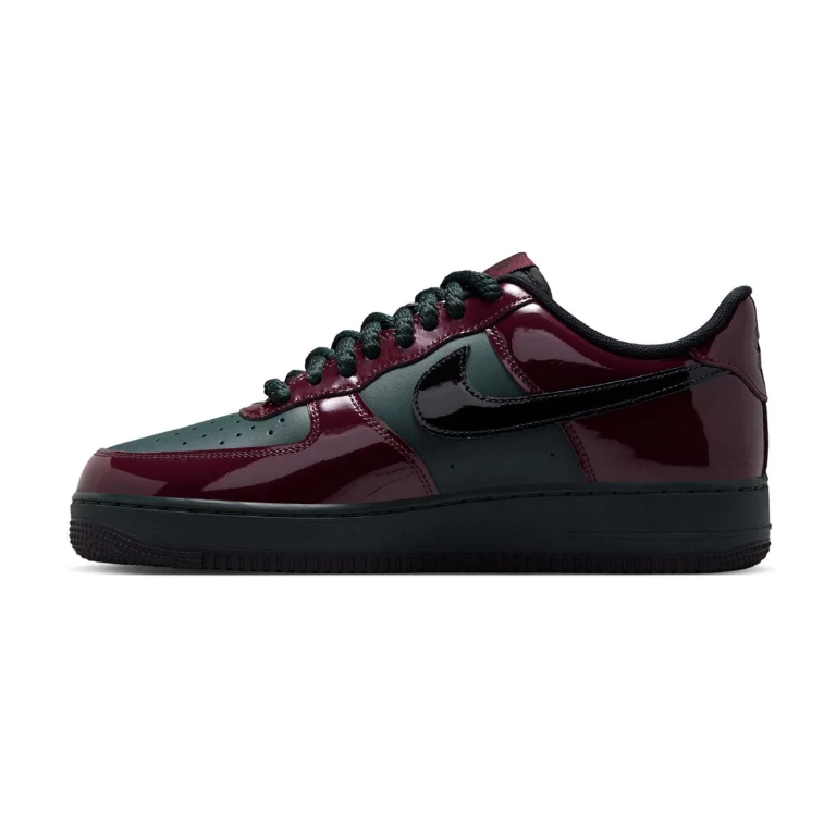 Nike Air Force 1 Low Sneakers - Glossy Burgundy and Dark Green